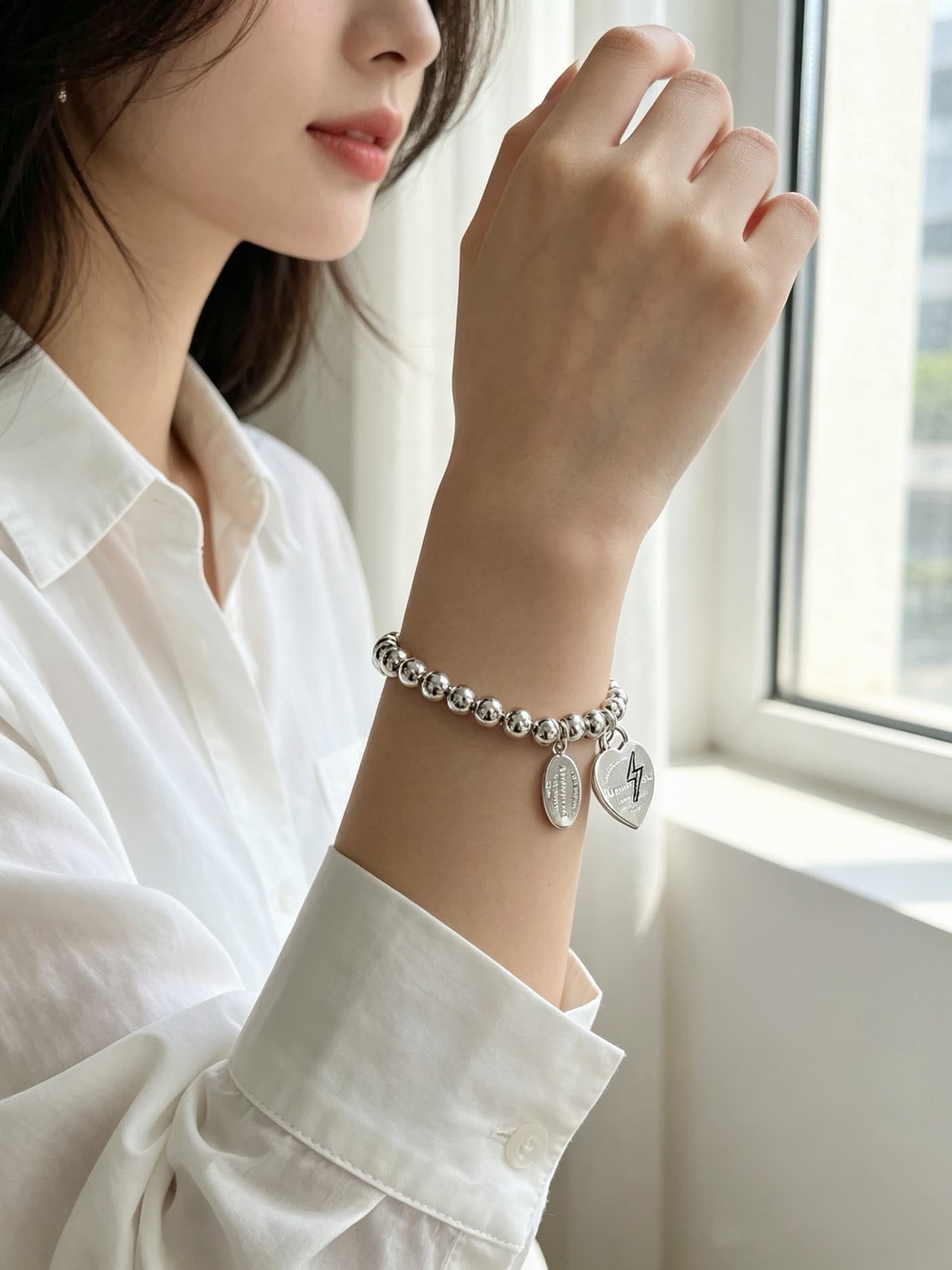 Tiffany & Co. Sterling Silver Bead Bracelet with Heart Tag